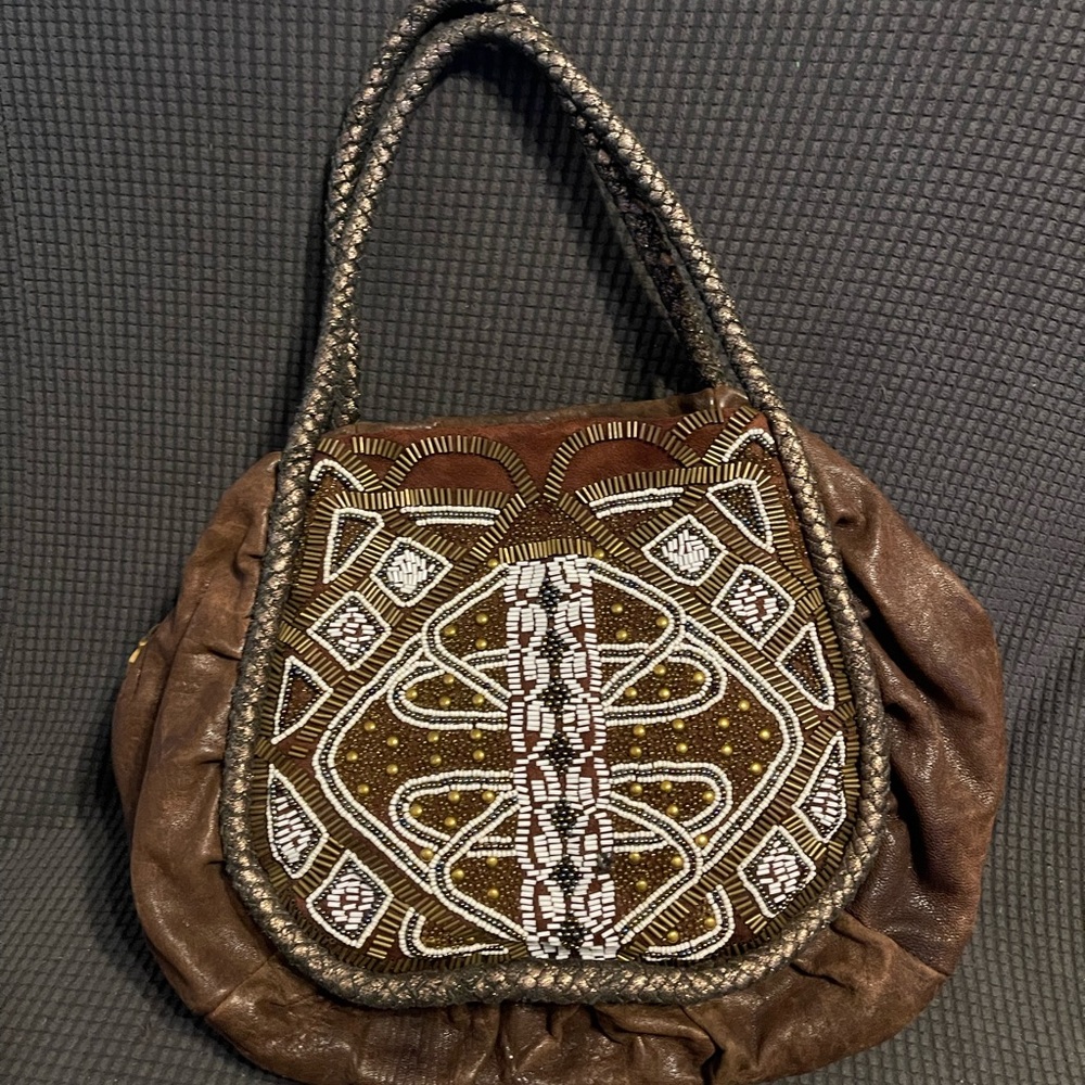 ISABELLA FIORE Chocolate DECO VALENTINA Beaded Satchel Bag